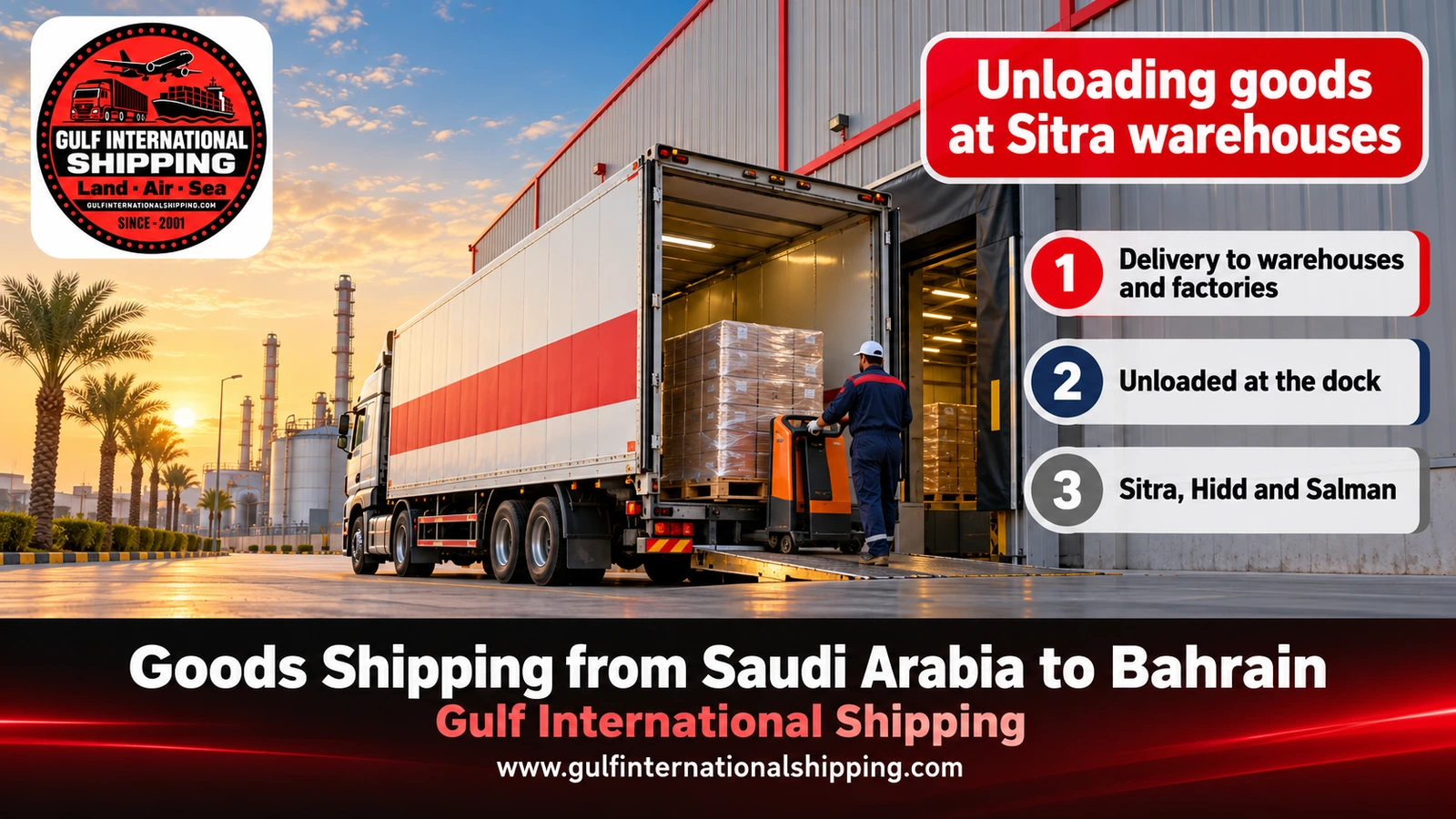 Unloading goods at Sitra warehouses