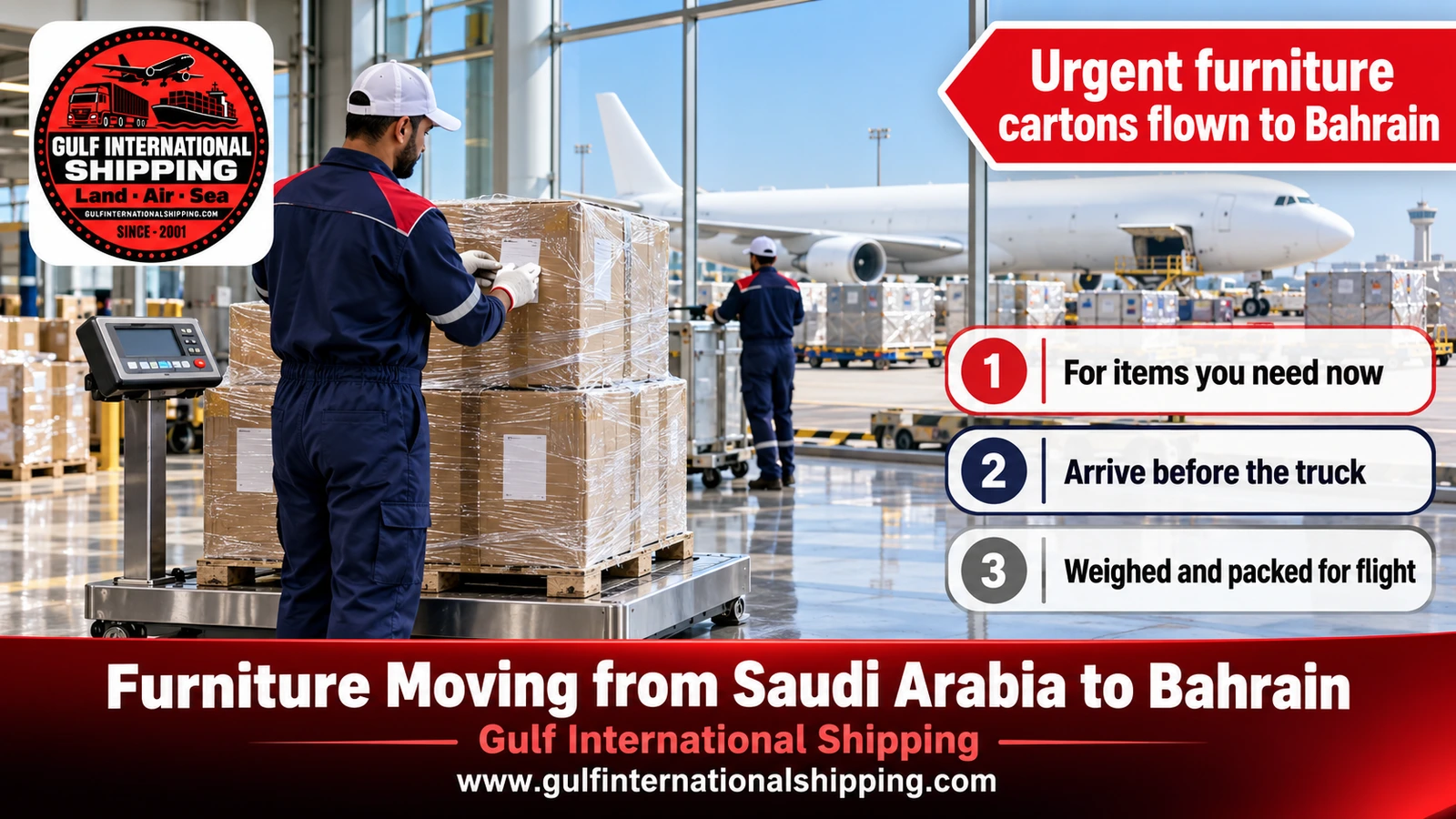 Urgent furniture cartons flown to Bahrain