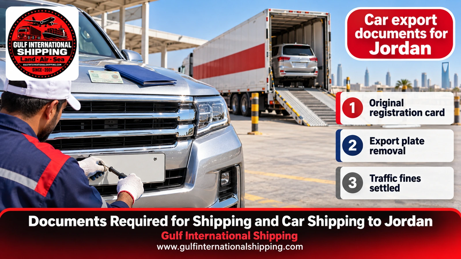Car export documents for Jordan