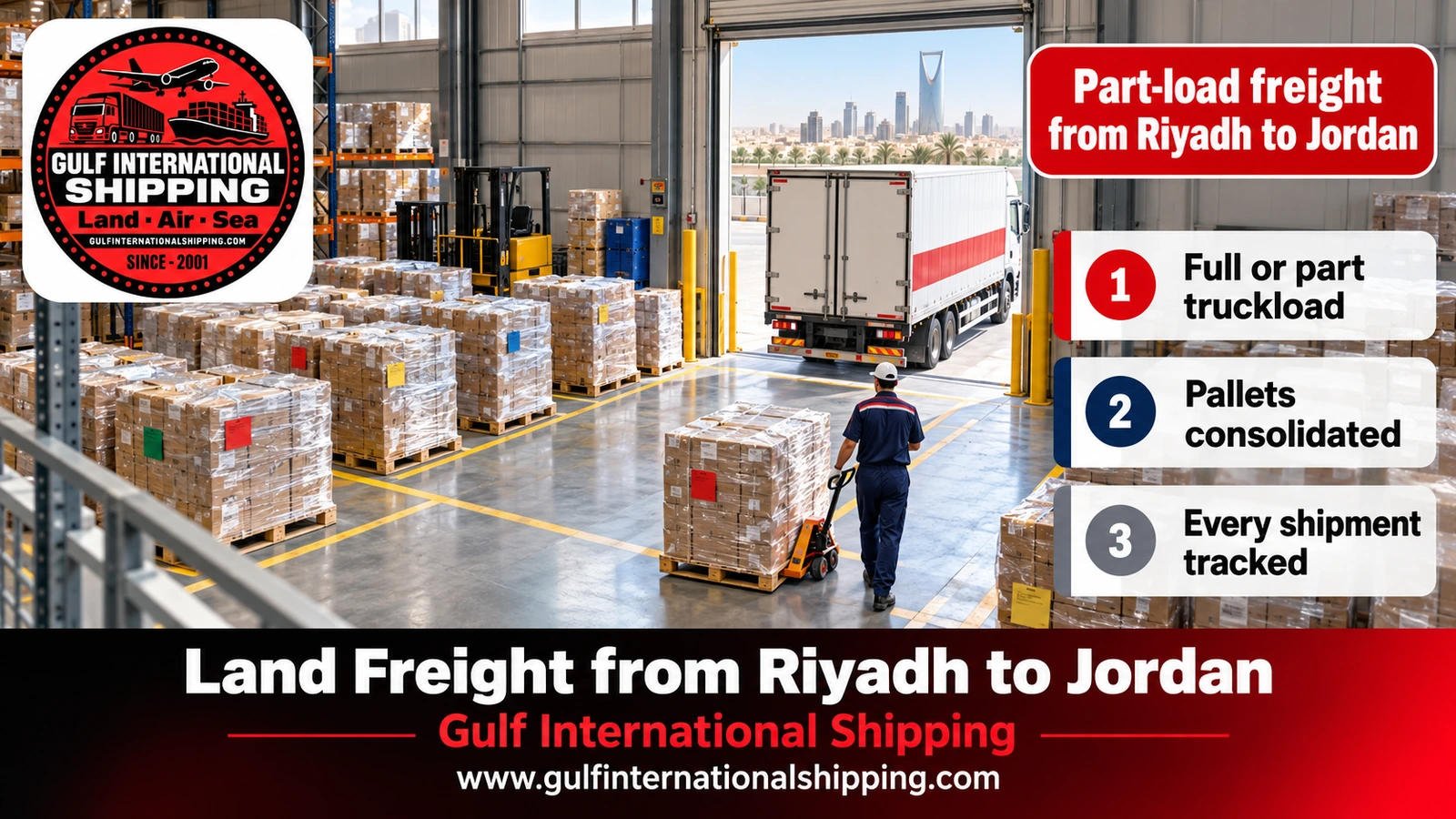 Part-load freight from Riyadh to Jordan
