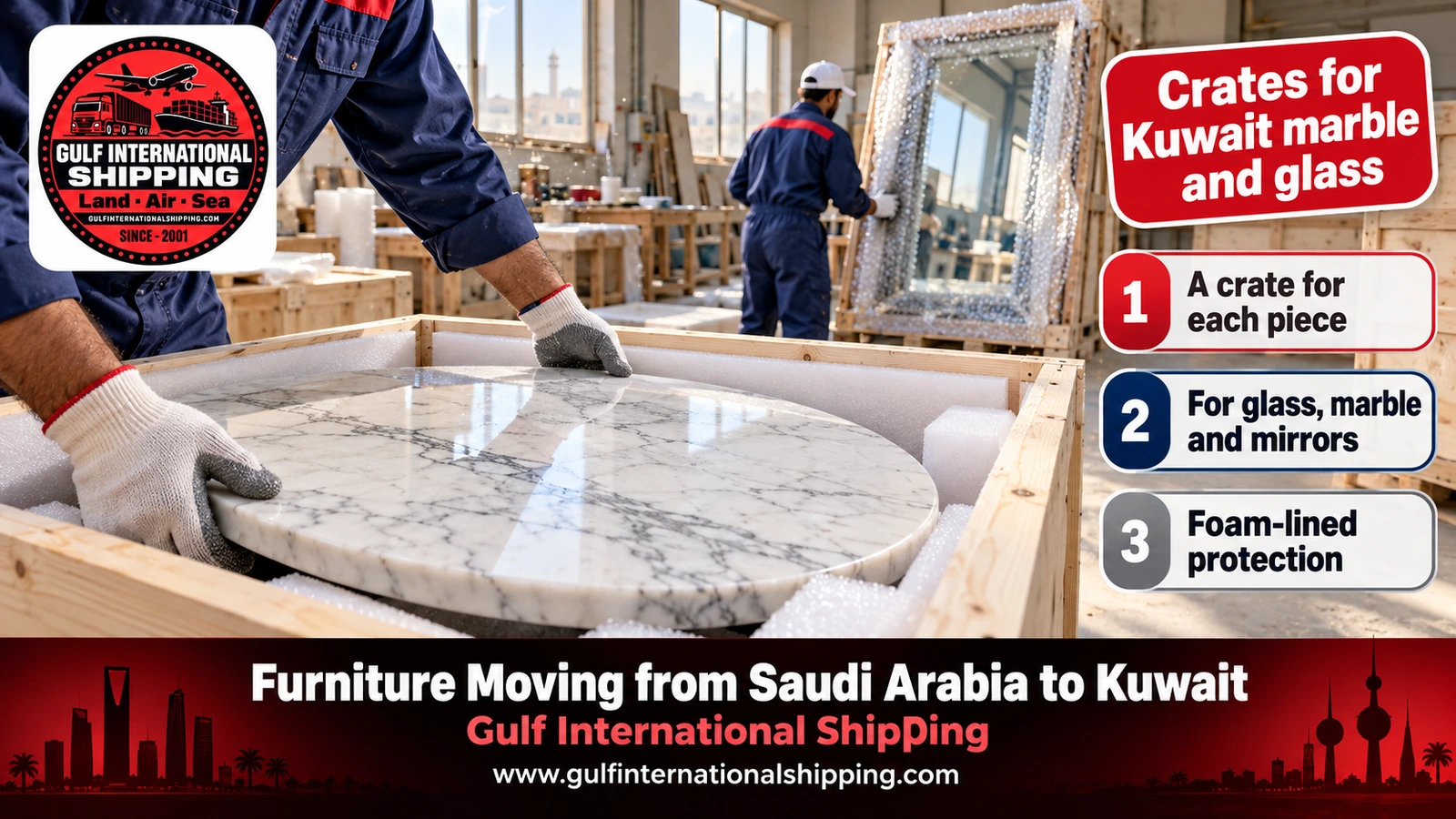 Crates for Kuwait marble and glass
