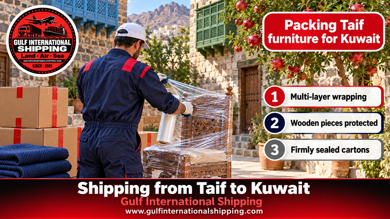 Packing Taif furniture for Kuwait