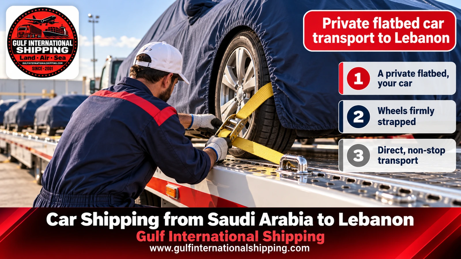 Private flatbed car transport to Lebanon