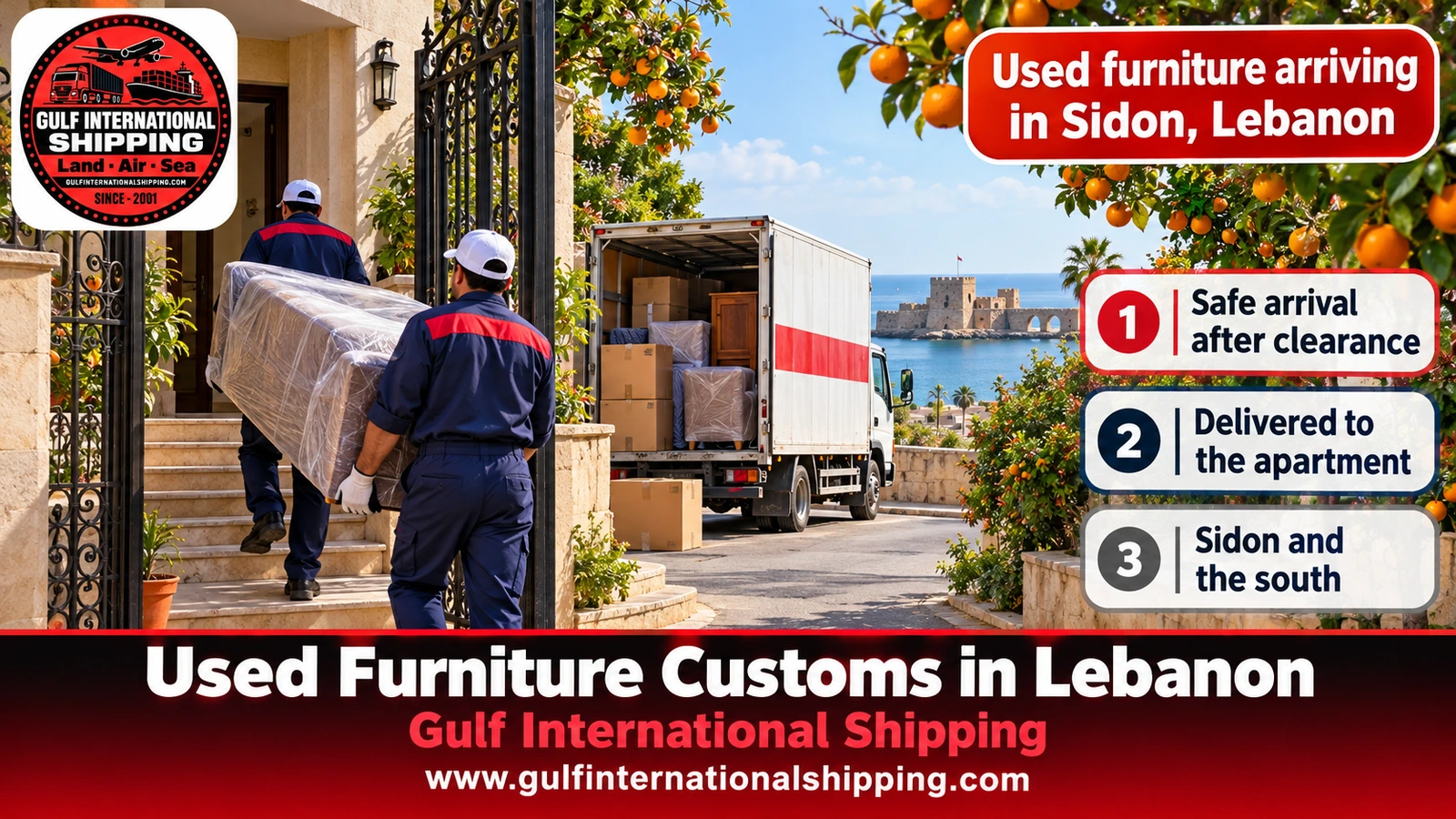 Used furniture arriving in Sidon, Lebanon