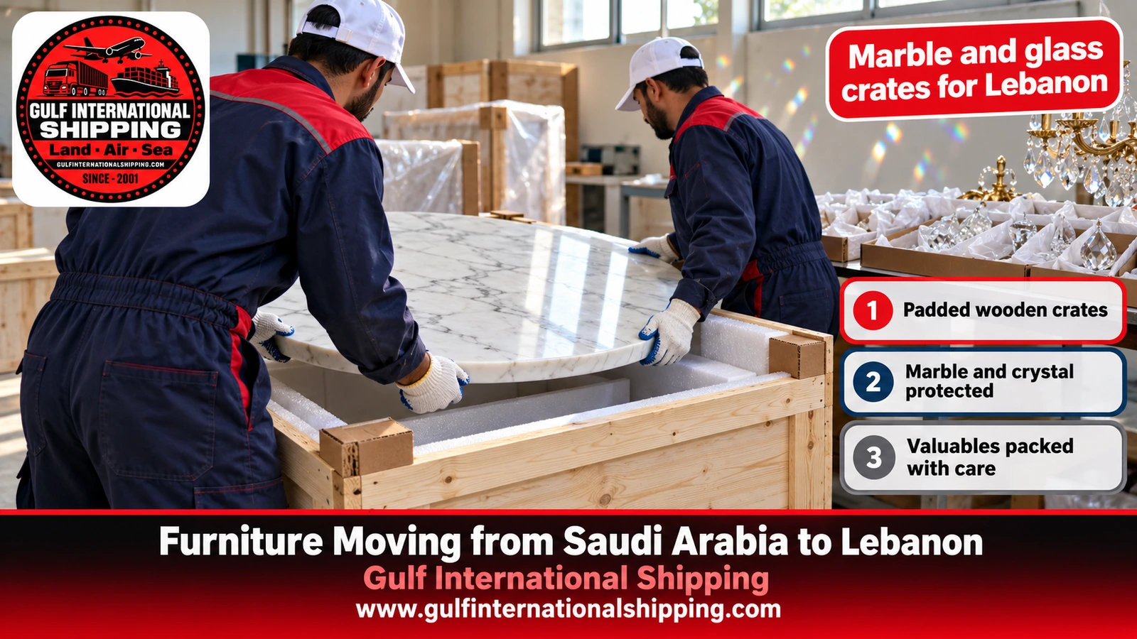 Marble and glass crates for Lebanon
