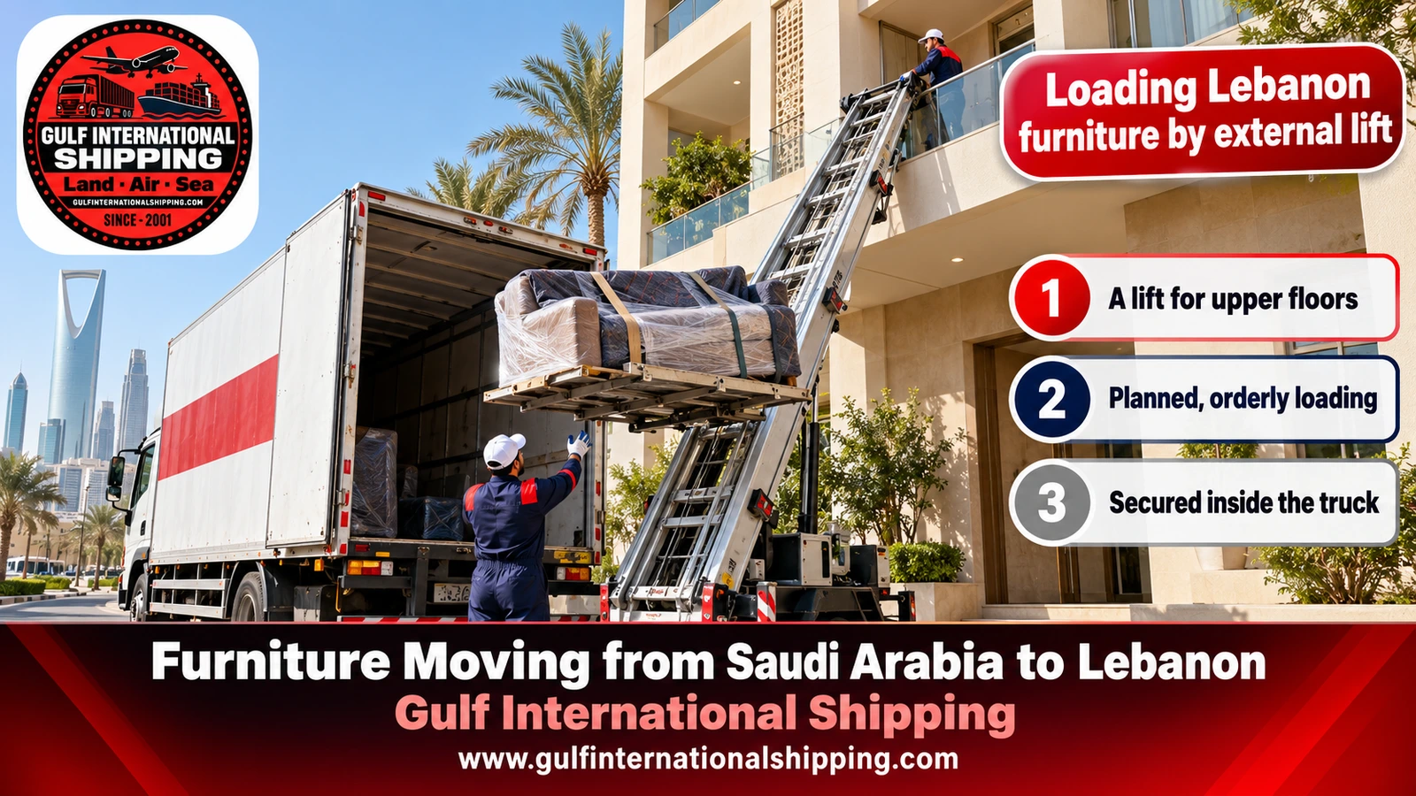Loading Lebanon furniture by external lift