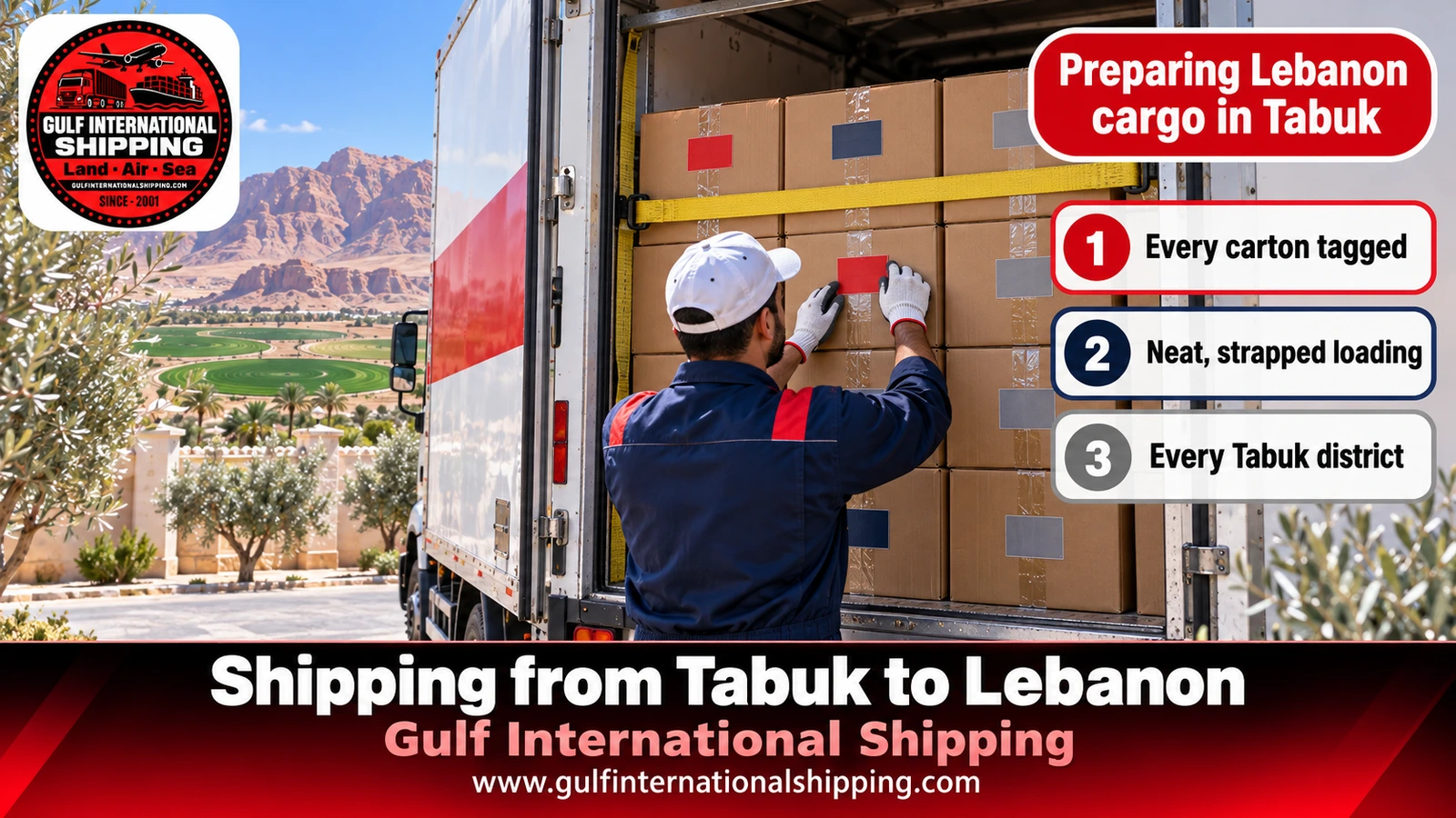 Preparing Lebanon cargo in Tabuk