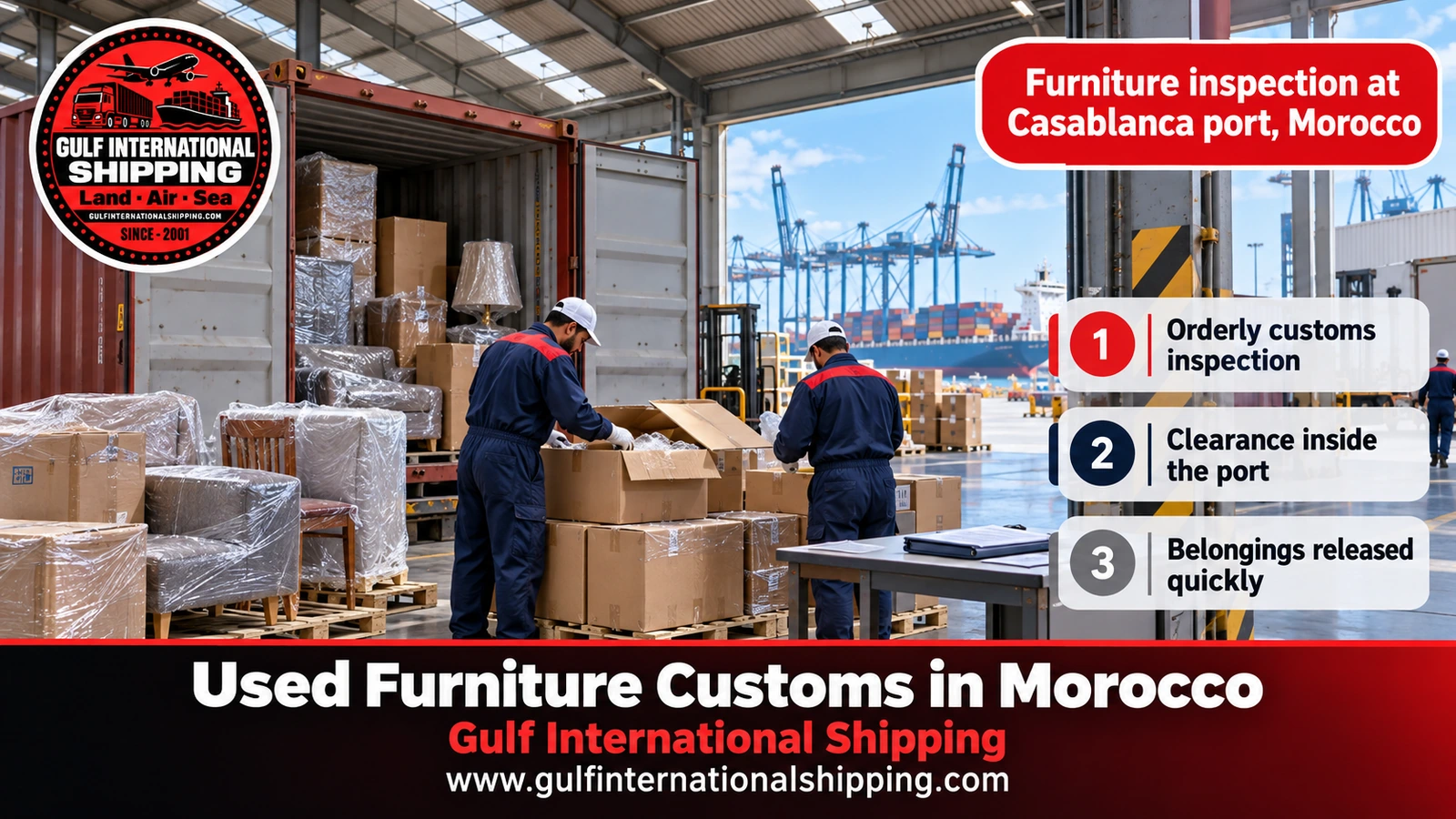 Furniture inspection at Casablanca port, Morocco