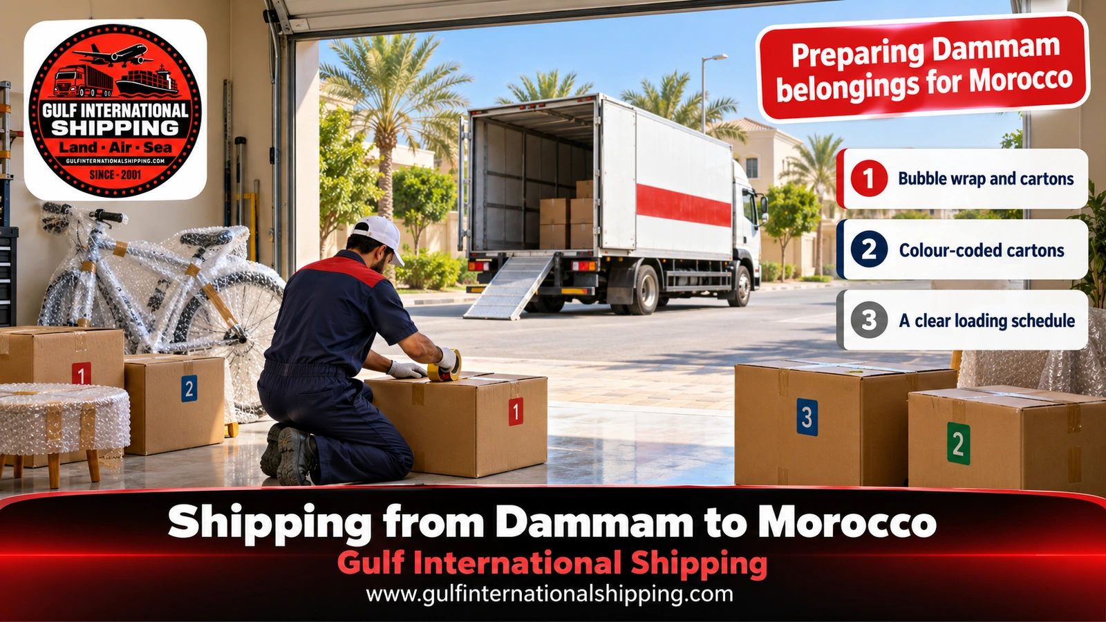 Preparing Dammam belongings for Morocco