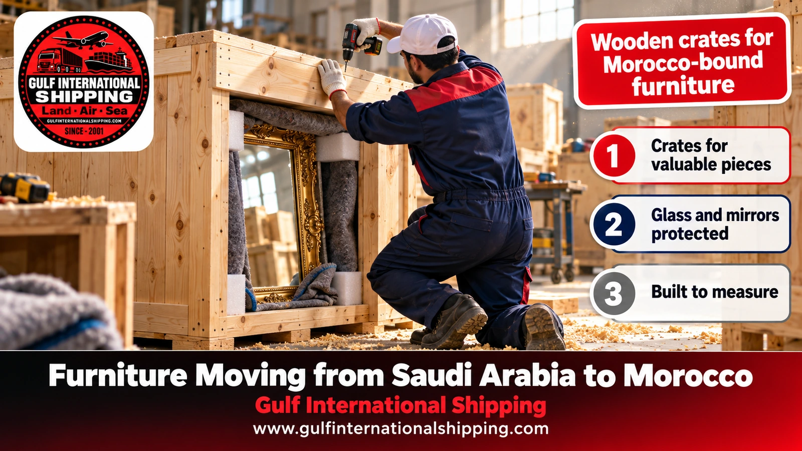 Wooden crates for Morocco-bound furniture