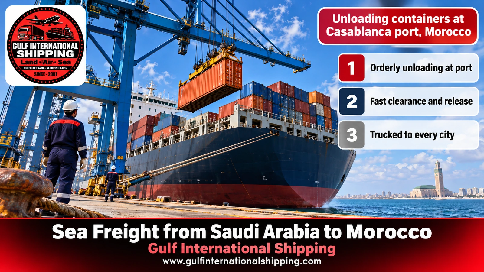 Unloading containers at Casablanca port, Morocco