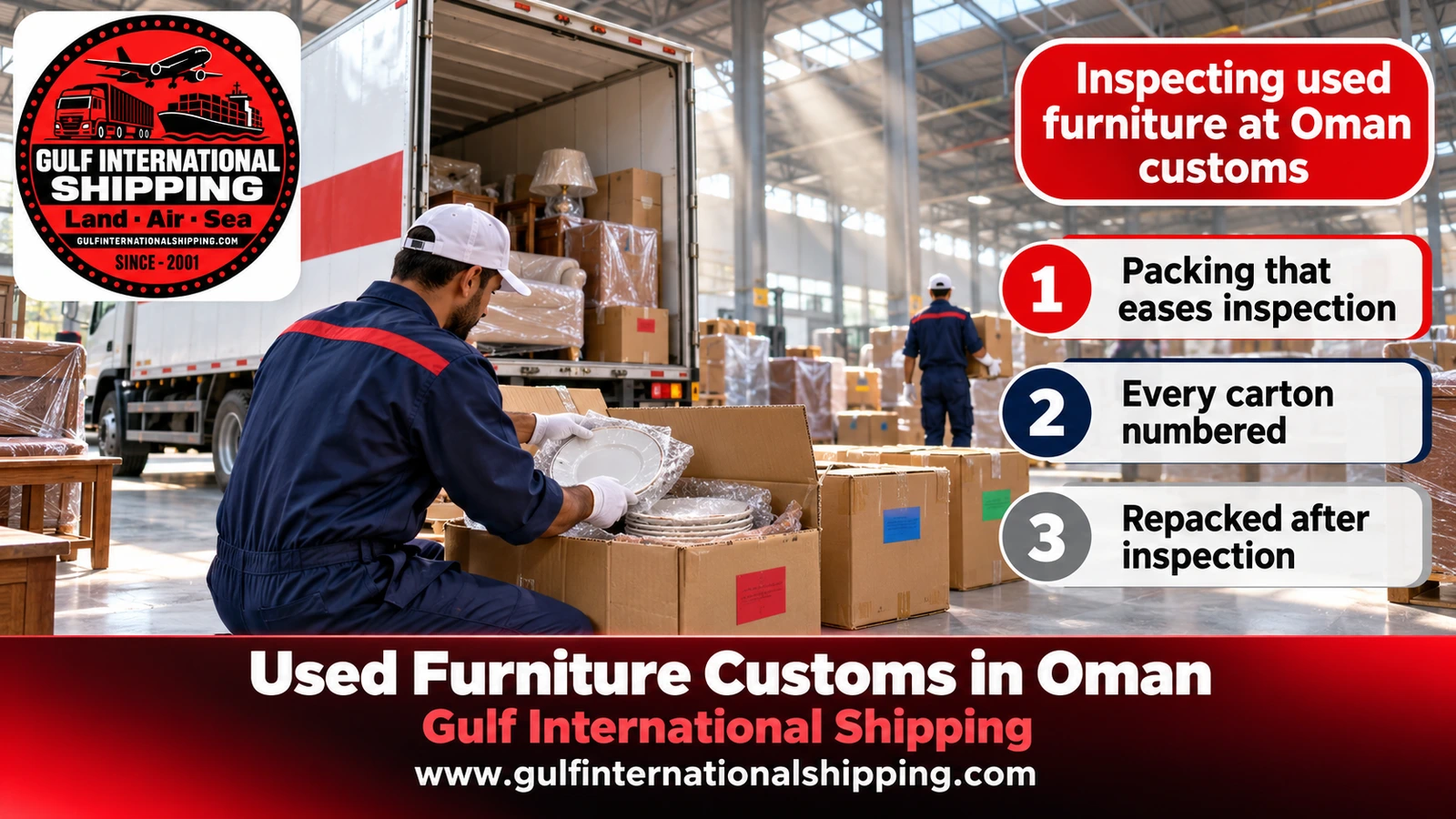 Inspecting used furniture at Oman customs