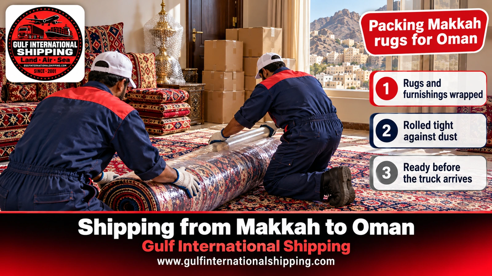 Packing Makkah rugs for Oman