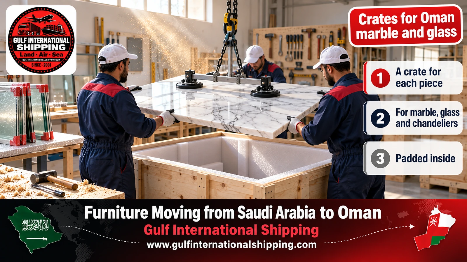 Crates for Oman marble and glass