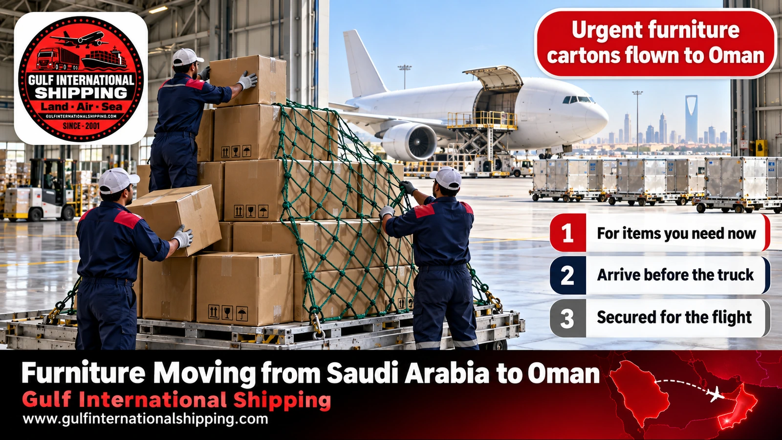 Urgent furniture cartons flown to Oman