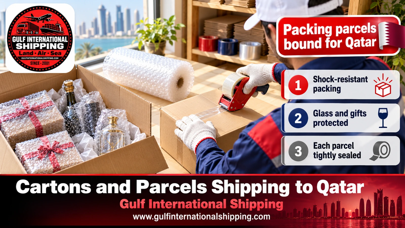 Packing parcels bound for Qatar
