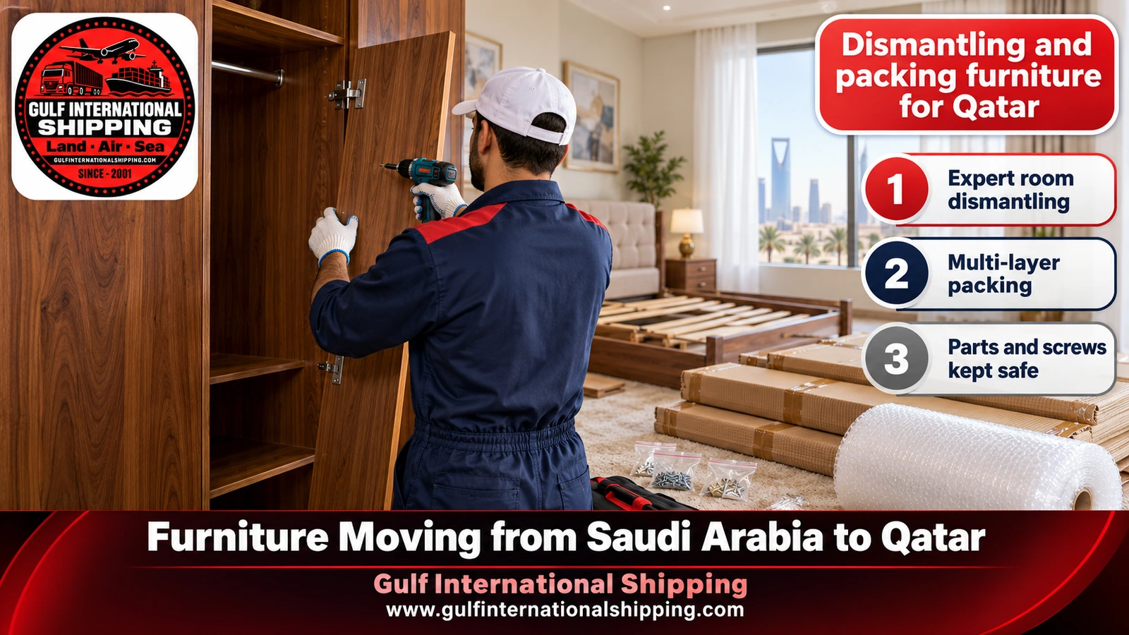 Dismantling and packing furniture for Qatar