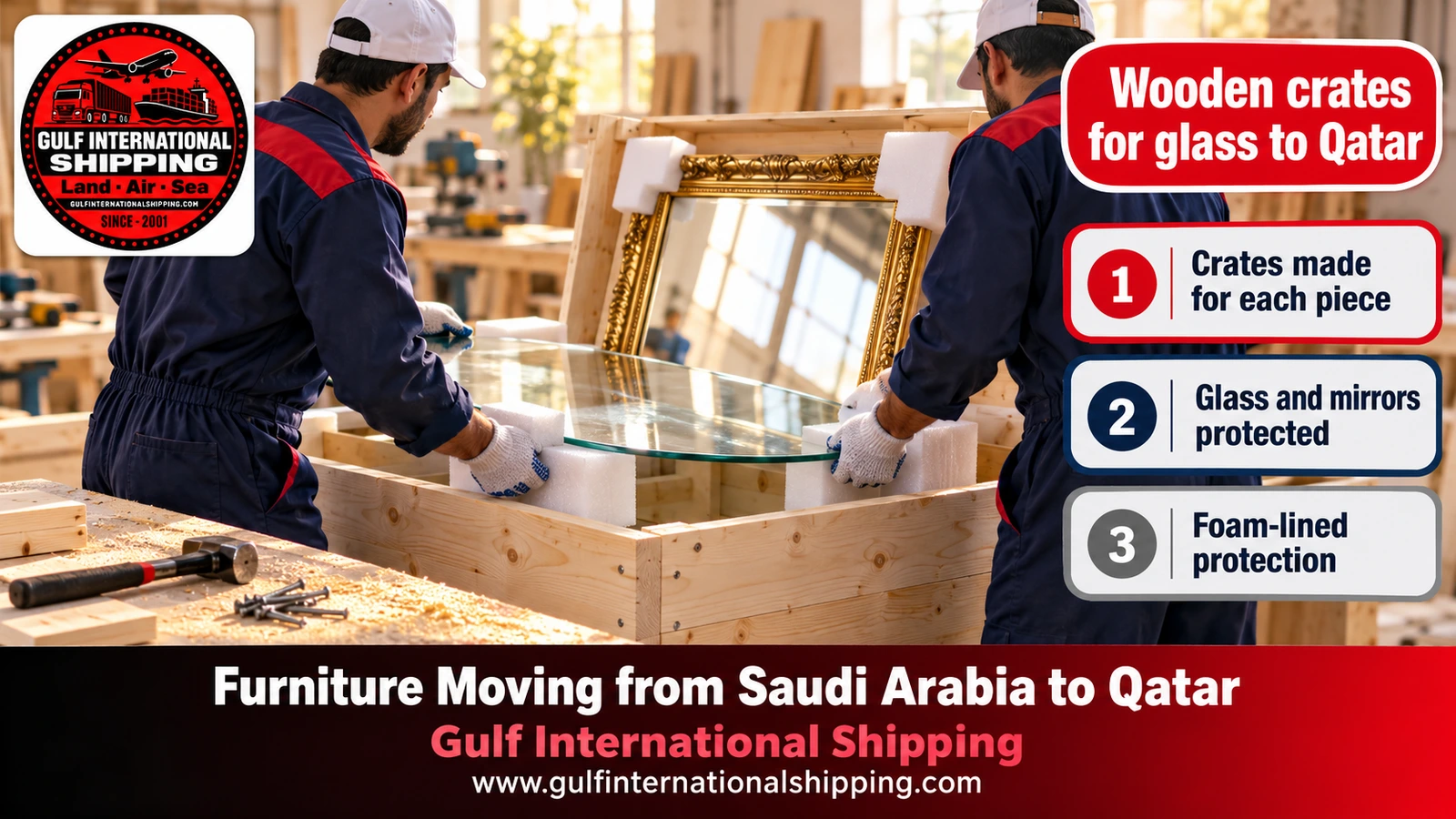 Wooden crates for glass to Qatar