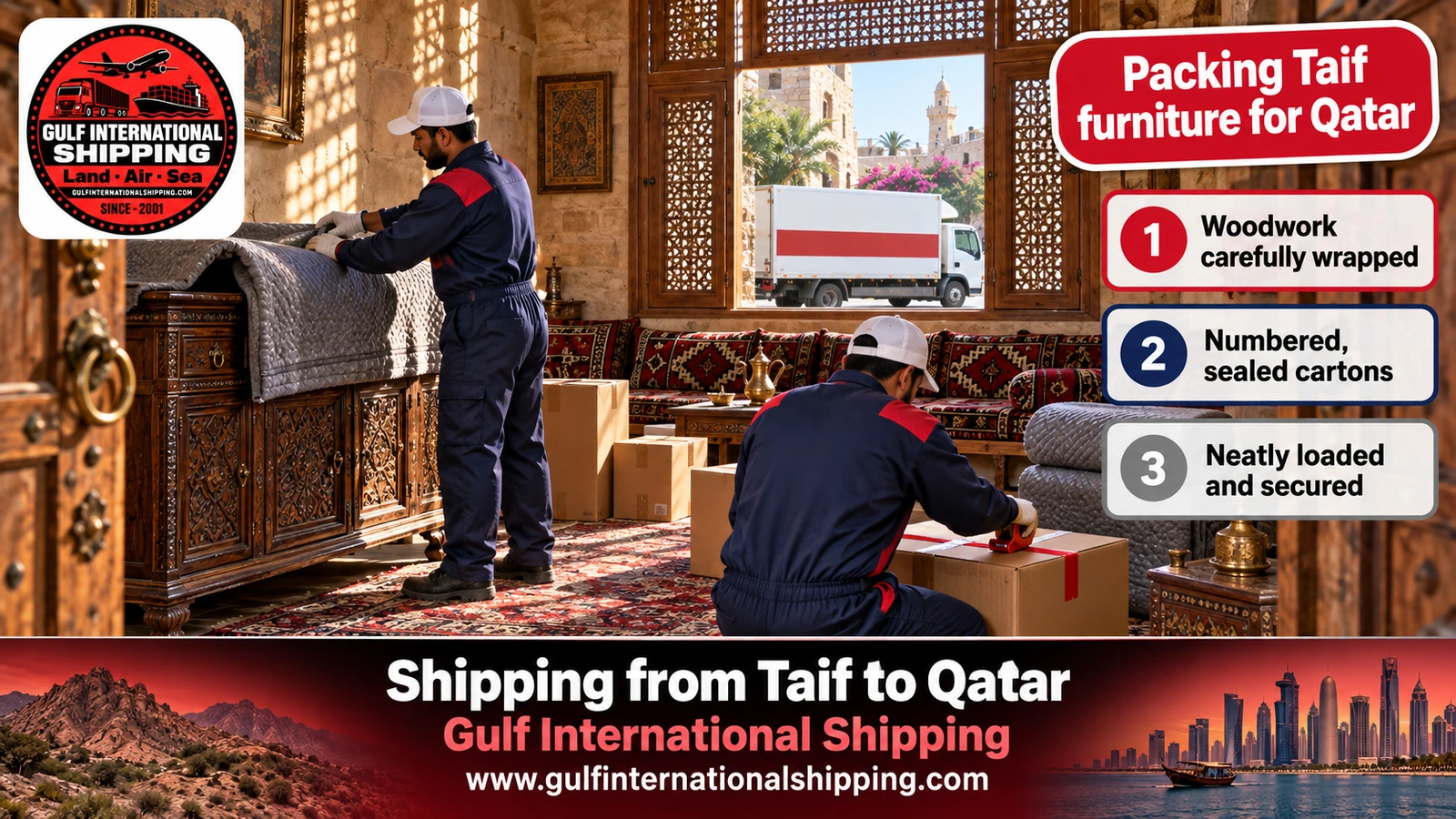 Packing Taif furniture for Qatar
