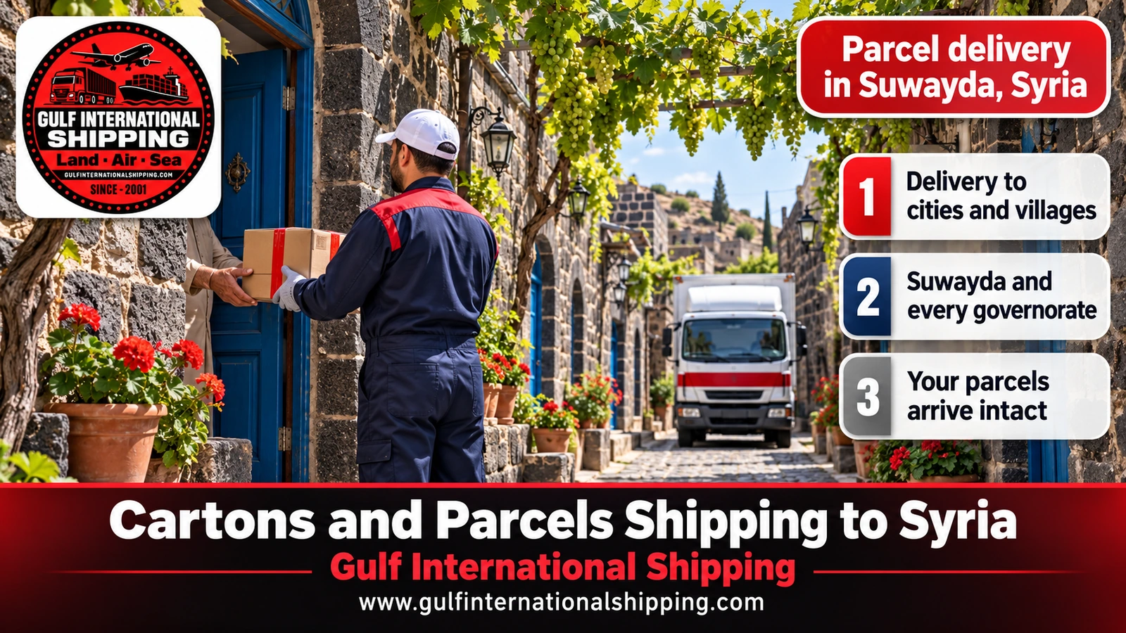 Parcel delivery in Suwayda, Syria