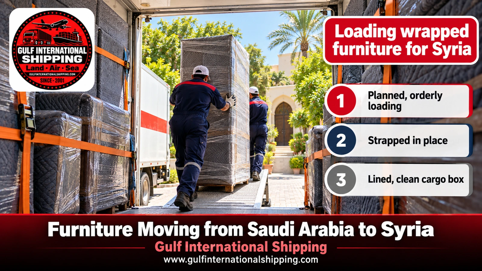 Loading wrapped furniture for Syria