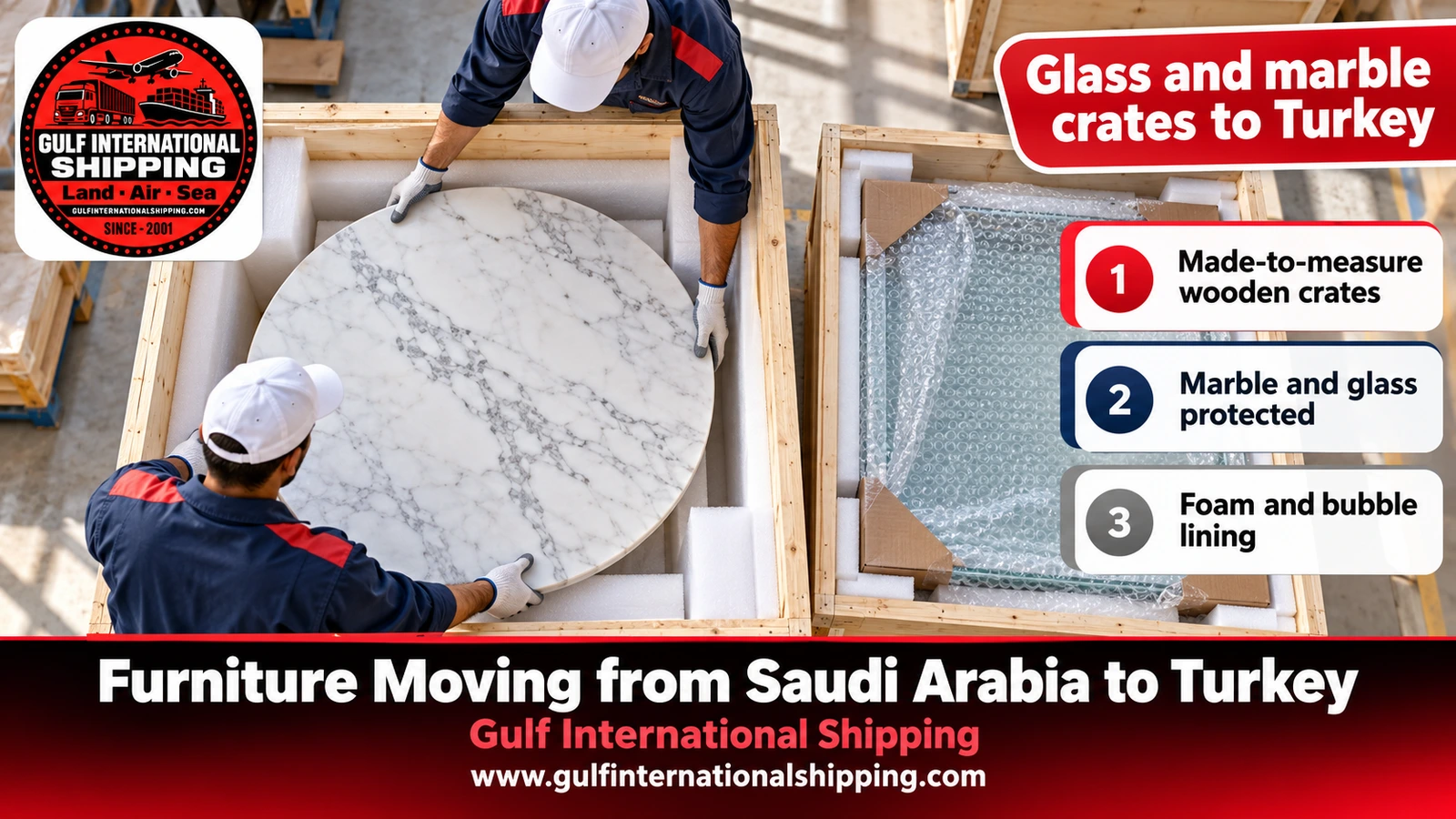 Glass and marble crates to Turkey